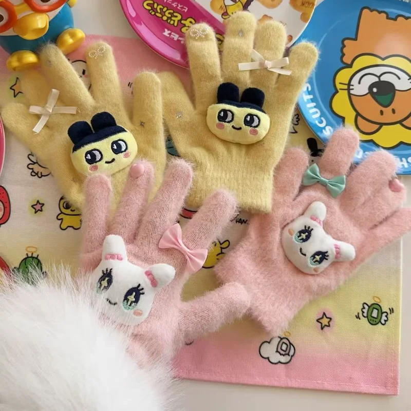 

New Kawaii Tamagotchi Girl Glove Student Winter Cartoon Outdoors Thicken Keep Warm Five Finger Glove Friend Festival Party Gift