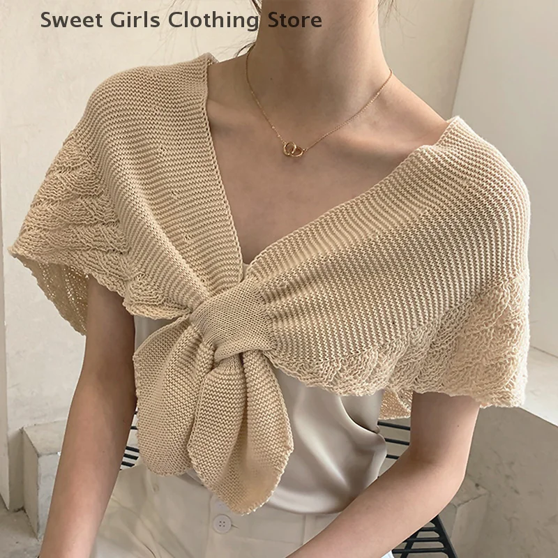 

Шаль с искусственными воротниками, женская блузка на плечи, накидка с искусственным воротником, вязаный шарф с завязками, однотонный шарф для защиты шеи