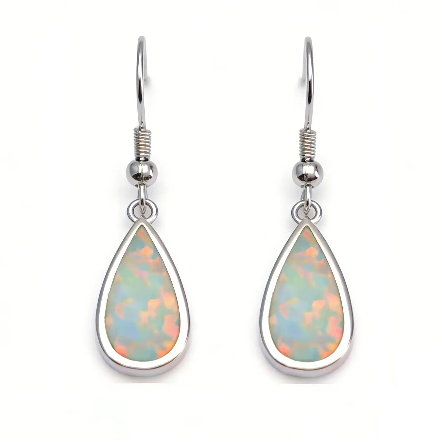 White Opal Teardrop Earrings,Dainty Hook Earrings for Women,Minimalist Lightweight Everyday Jewelry,Luxury Gift for Girlfriend