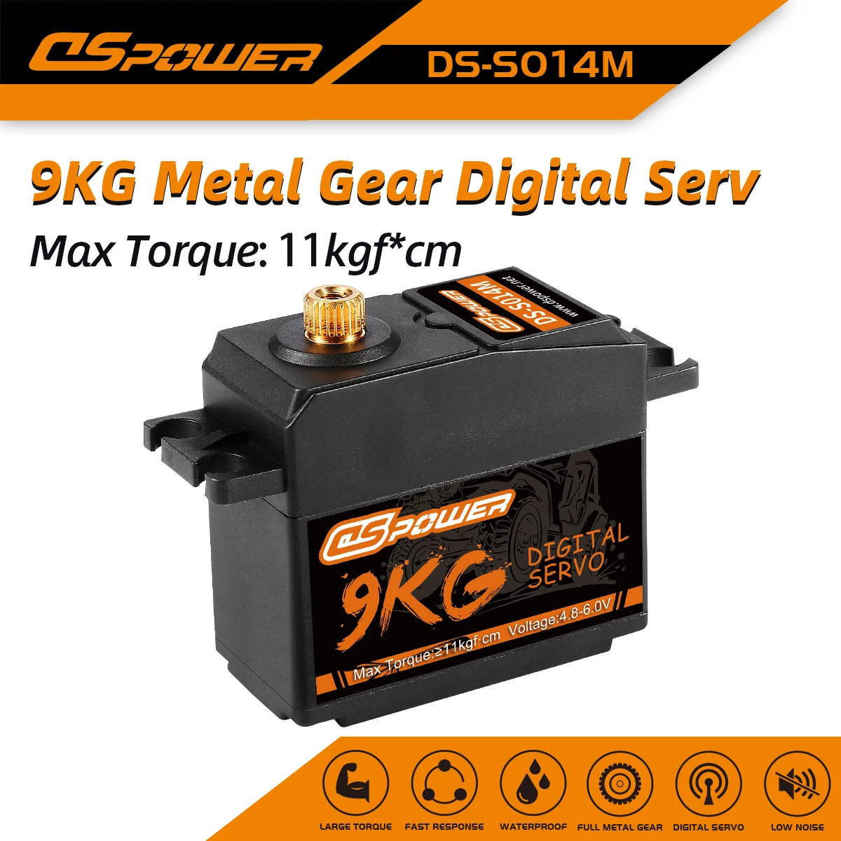 DSpower 9KG Servo numérique étanche à engrenages métalliques 11kgf.cm de couple pour voiture RC 1/8 1/10 Wltoys 104001 TRX4 SCX10 Mn99s Mn86 12428