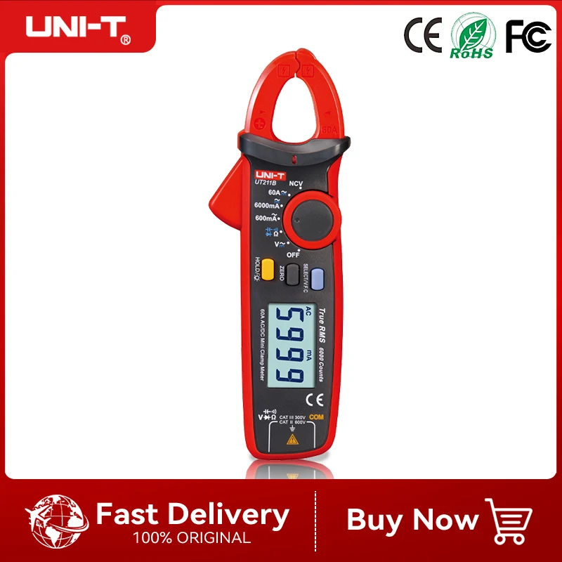 

UNI-T UT211B 60A Mini Clamp Meter True RMS Data Retention LCD Backlight VFC Frequency Conversion Function Zero Measurement