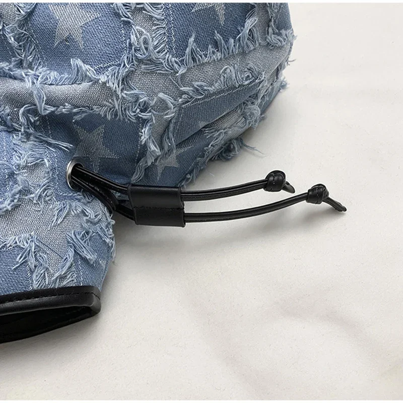 Denim Canvas Grid Umhängetasche, Damen-Umhängetasche mit großem Fassungsvermögen, lässiger, niedlicher Wald-Stil, Reisetasche, Handtasche für den täglichen Pendelverkehr, Blau – Detail 5