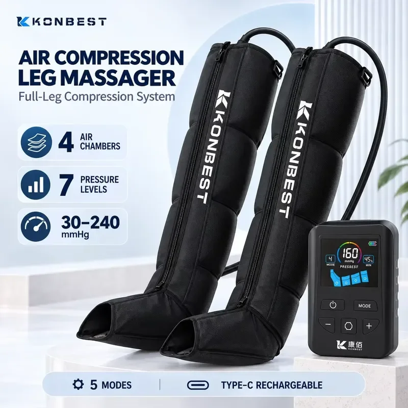 For Air Compression Leg Massager Full Leg Recovery Boots 7 Levels 5 Modes 30-240mmHg Type-C Rechargeable for Men Women Dual
