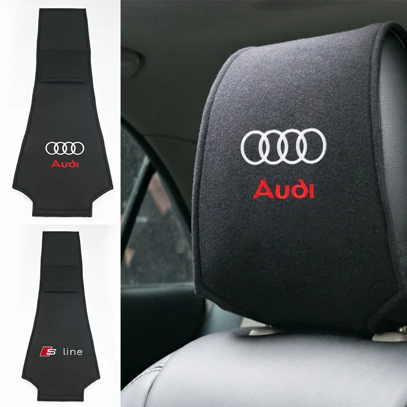 1PCS Car Headrest Cover Universal Interior Accessories Fit For Audi Sline A4 TT A6 A3 A8 Q3 Q5 Q7 Q8