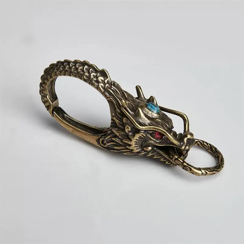 

Brass Keychain Pure Brass Dragon Head Keyrings Pendant Accessory Good Luck Charm Vintage Keyring for Men Women Car Purse Bag