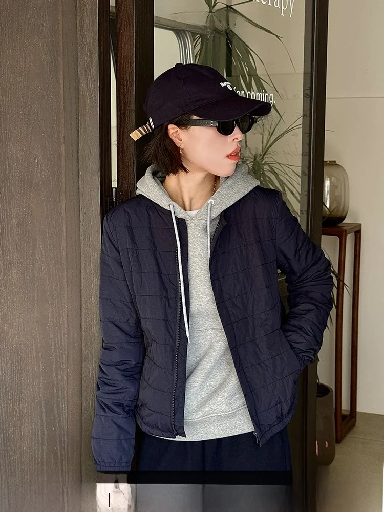 

Lightweight Short Cotton Jacket Women's Style Beige Color Warmth Commute Pattern Zipper Sleeve Regular Length Straight Fit