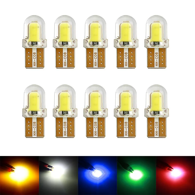 10pcs/lot T10 194 168 W5W COB 8SMD 1W CANbus Silicone Super Bright LED Turn Side License Plate Light Lamp Bulb DC12V