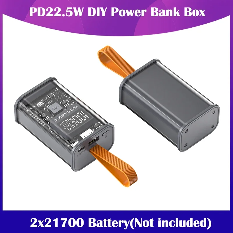 21700 Battery Charger Case DIY Power Bank Box PD22.5W Fast Charging Case 10000mAh Polymer Battery Charging Power Bank Box