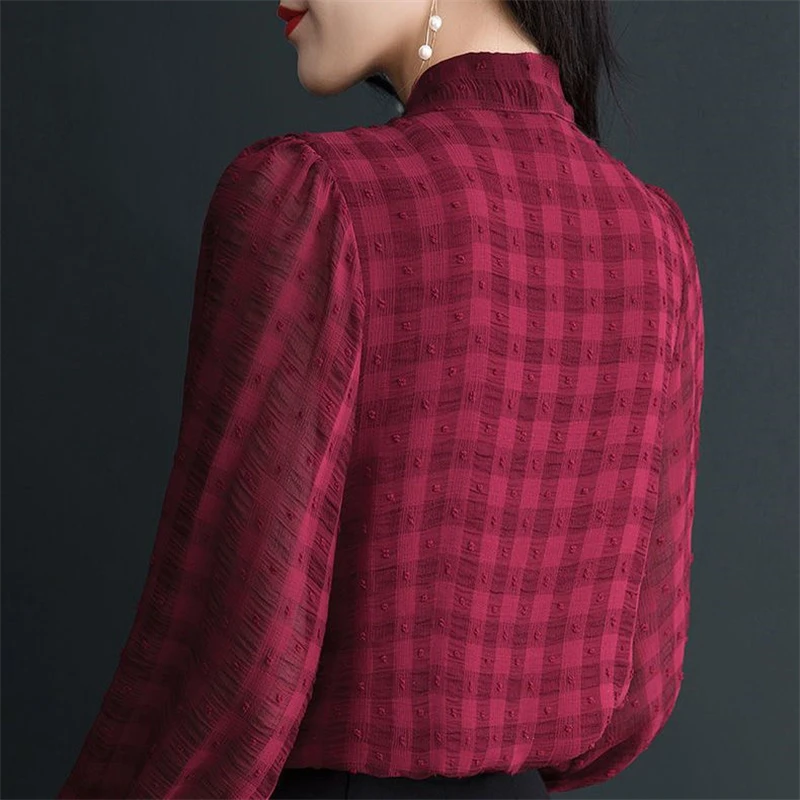 Women Korean Ruffles Lace Up Elegant Blouses Autumn Office Lady Casual Shirts Solid Long Sleeve Loose Tops Blusa Mujer Moda 2023