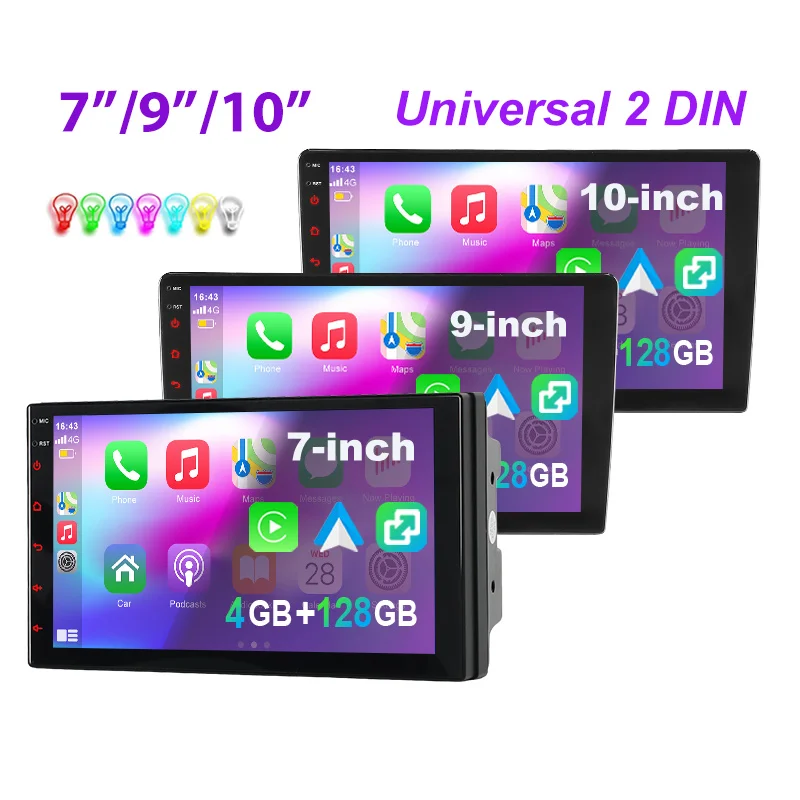 Universeel Autoradio ESSGOO Android 15 7"/9"/10" 4+128 GB 2 DIN Draadloze CarPlay Android Auto GPS Navigatie RDS FM Bluetooth 7 Kleuren ASP-scherm Mirror Link Aanraakscherm Stuurwielbediening - afbeelding 2