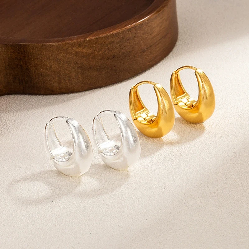 

New High-end Frosted Brushed Earrings Light Luxury Temperament Circle Ear Buckle Fashionable 925 Silver Earring KOFSAC