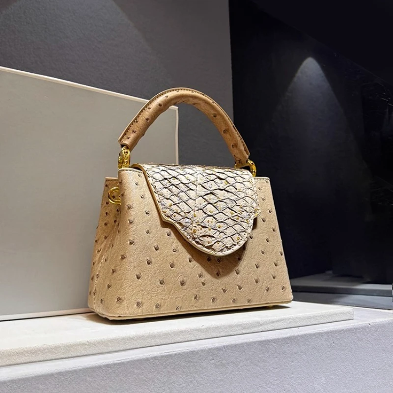 

Designer Brand Fashion Leather Ostrich Print Handbag Shoulder Crossbody Bags for Women Sac À Main Femme