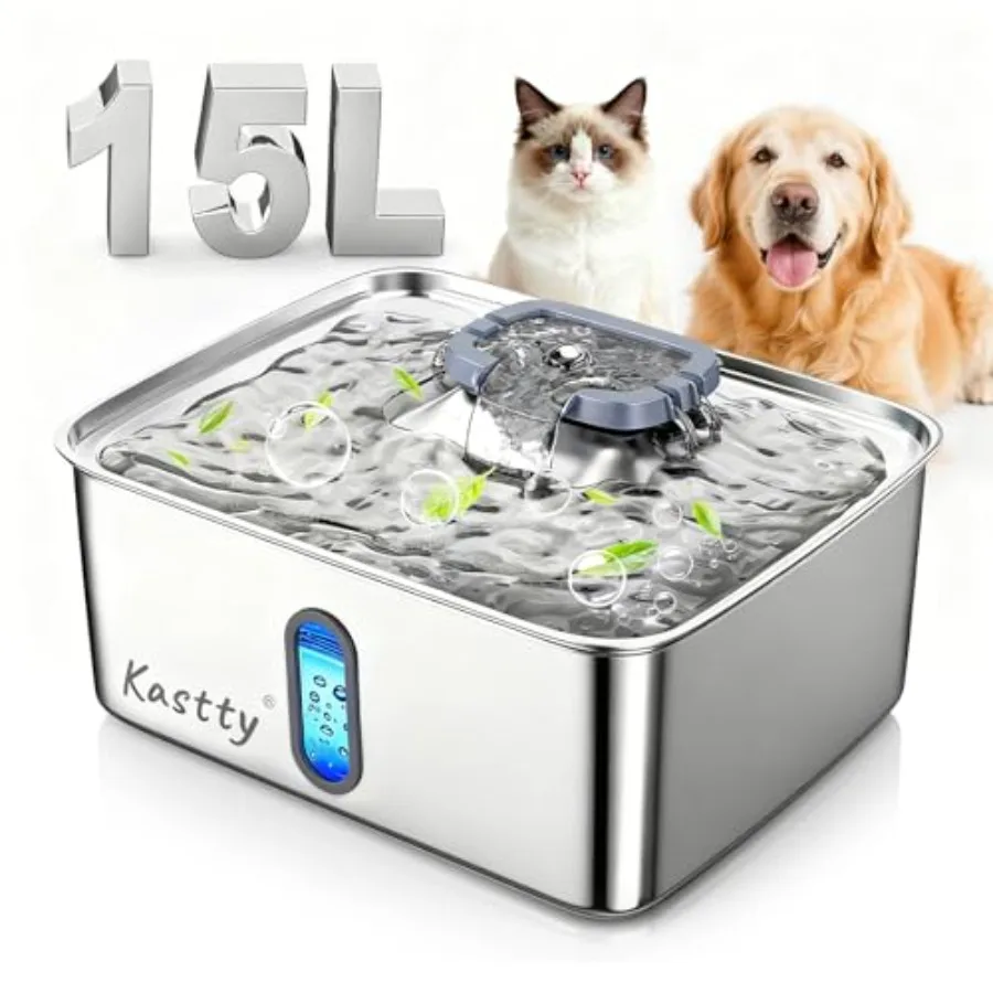 

Автоматический фонтанчик для воды для собак, 15 л, из нержавеющей стали, для крупных пород, ультратихий, с дозатором