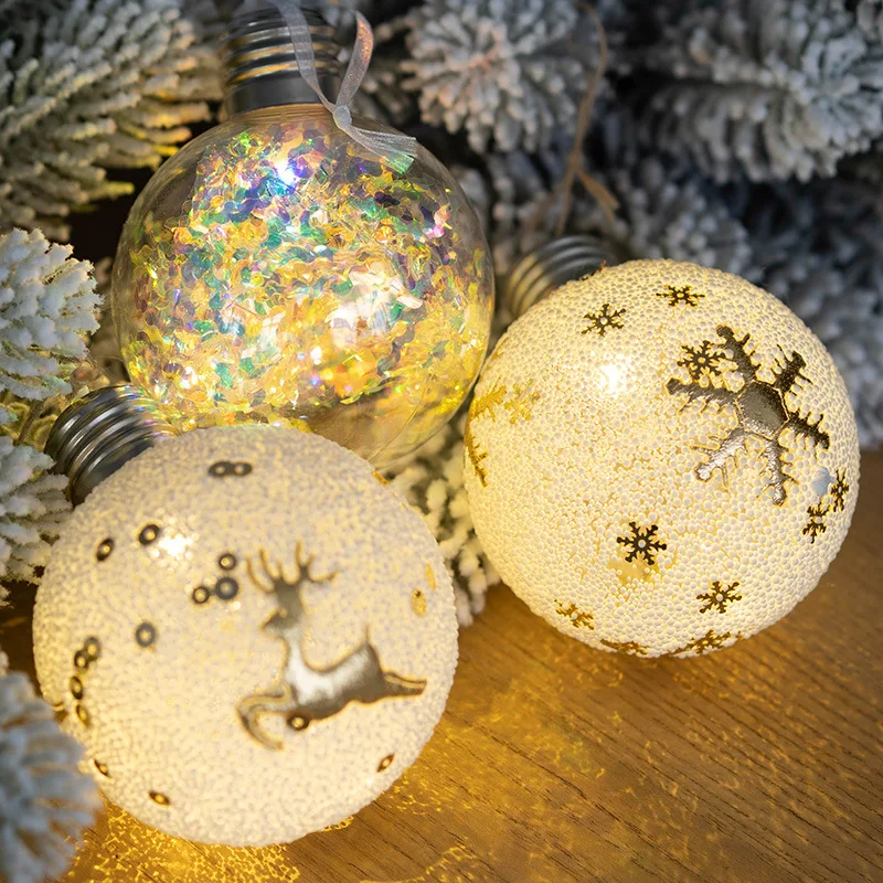 

3Pcs LED Christmas Ball Warm Lights Snowflake Elk Xmas Tree Hanging Pendant Christmas Decorations For Home Noel Navidad Gift