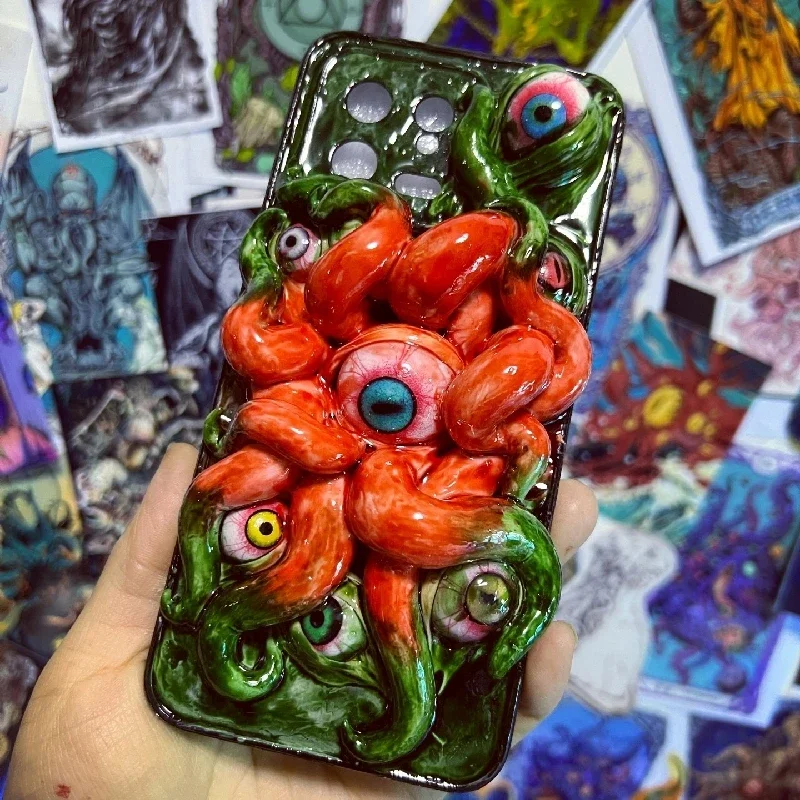 

4148 Original 3D Handmade Mobile Phone Case Cthulhu Eyes Bloody Tentacles Cute Gothic Punk Art Mobile Phone Case Custom Gift