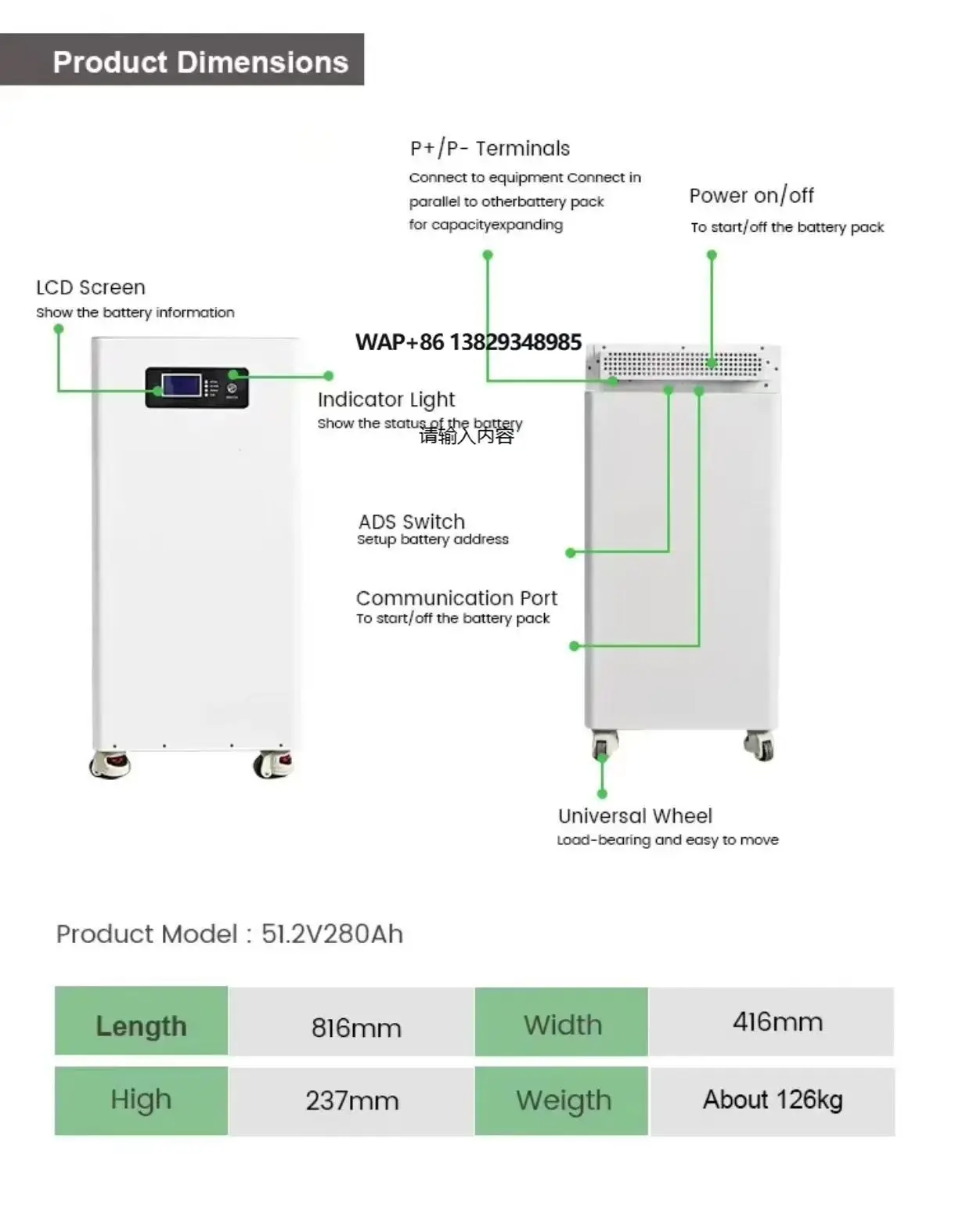 

LiFePO4 51.2V 300AH 15KWH Lithium Battery Solar Hybrid Inverter Cycles 6000 Times Home Energy Storage Power Supply System