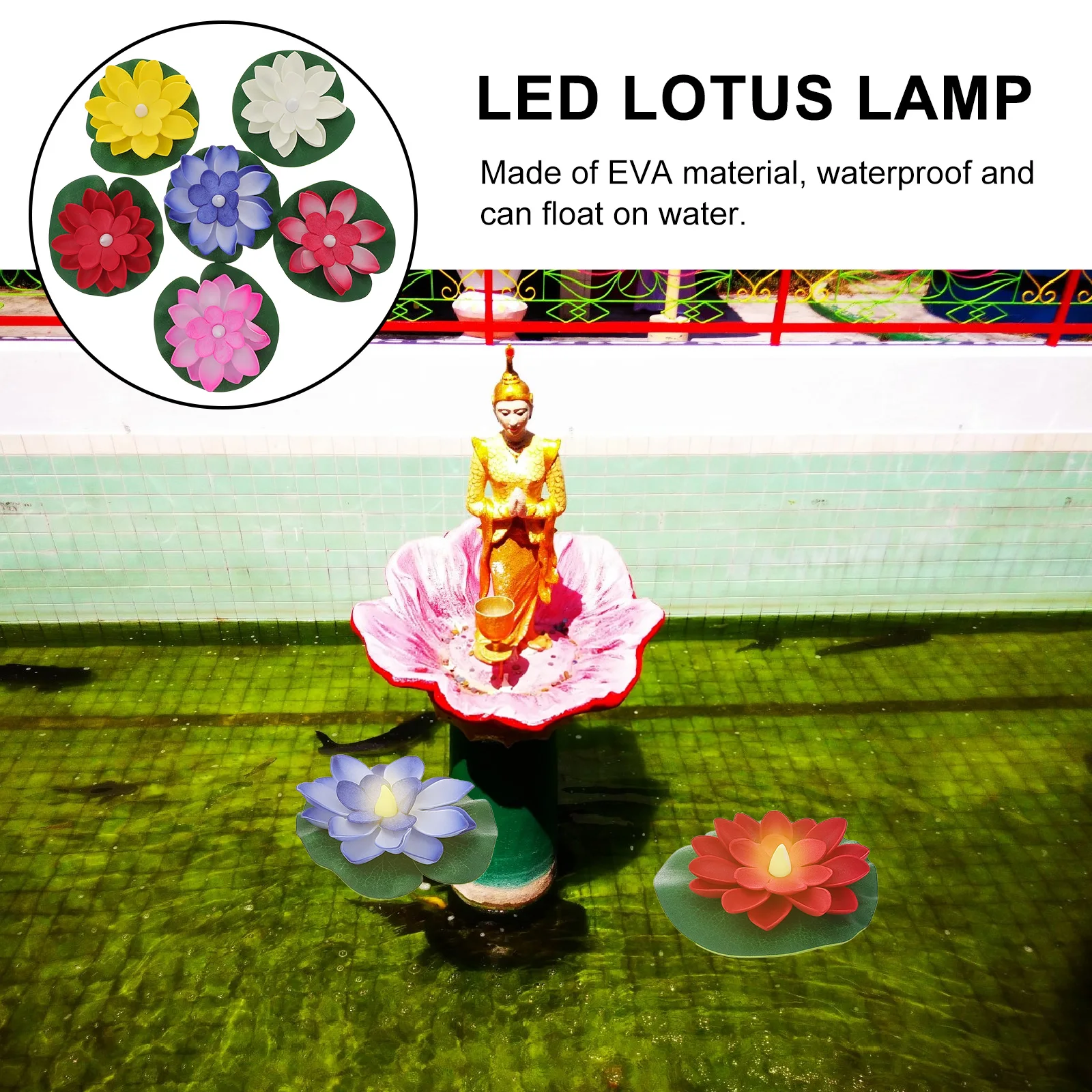 

6 Pcs Waterproof LED Lotus Light Pool Lighting Pond Decorate Floating Lights for Lamp