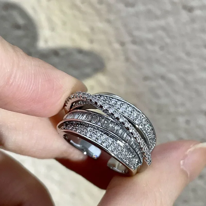 Кольцо Женское Rhinestone Ring Multi-layer Winding Rings For Women Full Finger Golden Silvery Rings Jewelry Gifts 반지