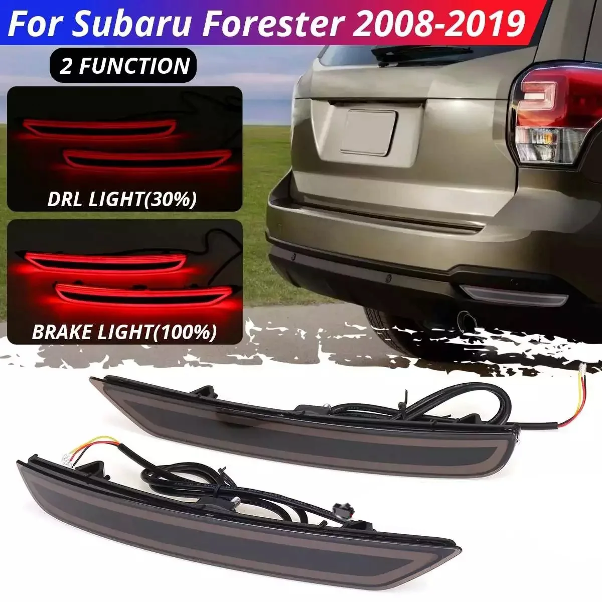 1 Pair LED Rear Bumper Reflector Tail Light for Subaru Forester 2008-2019 Driving Brake Signal Fog Lamp Black