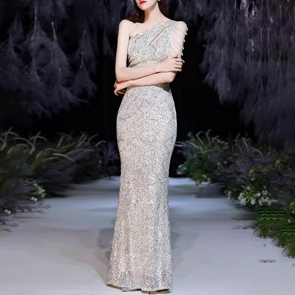 

Sequined Elegant Evening Dresses Formal Party Prom Gowns Floor-Length Trumpet Exquisite Sequin Evening Prom Dresses Customized