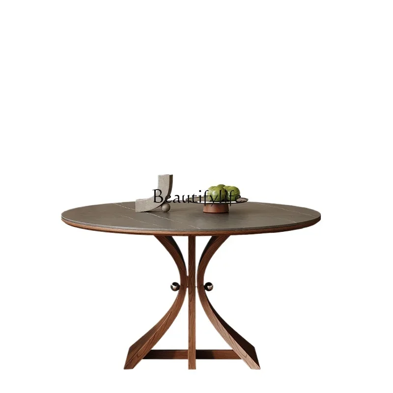 

yj19 Wabi-Sabi Style Solid Wood Rock Plate Dining Table Round Nordic Household Round Table Small Apartment Square Round Dual-use