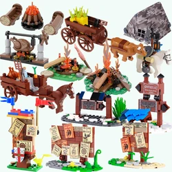 MOC Military Medieval Bonfire Bricks Camping Forest Tent Street View Solider Figure Compatible Accessories Brick toys