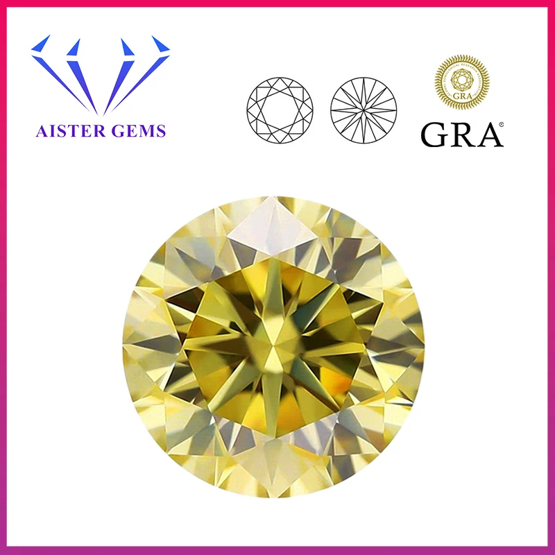 

Champagne / Yellow Color Moissanite Lab Diamonds VVS1 0.5-5.0ct Certified Loose Moissanita Gemstones Pass Tester with GRA Report