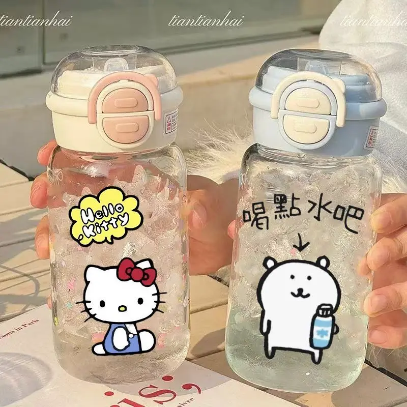 

510ML Cute Cat Water Bottle With Lid Simple Straw Portable Plastic Cup For Kids Outdoor School Travel Drinking Water Bottles