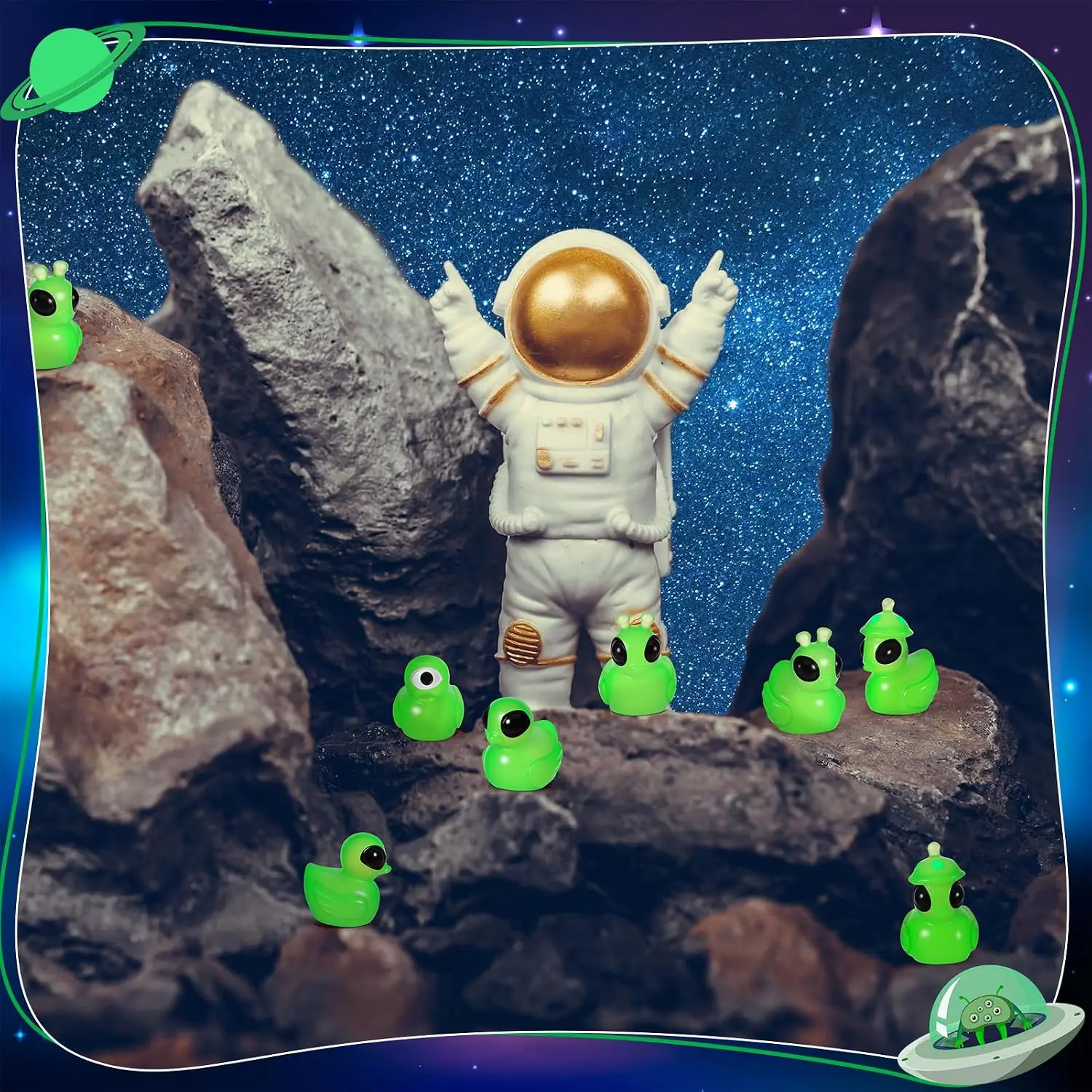 24 Stück Mini-Alien-Enten, die im Dunkeln leuchten, grüne Harzfiguren – Detail 6