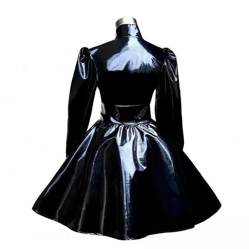 フランスのセクシーなメイド弱虫ガール黒 PVC ロック可能なコスプレ衣装ハロウィンパーティーカスタマイズ