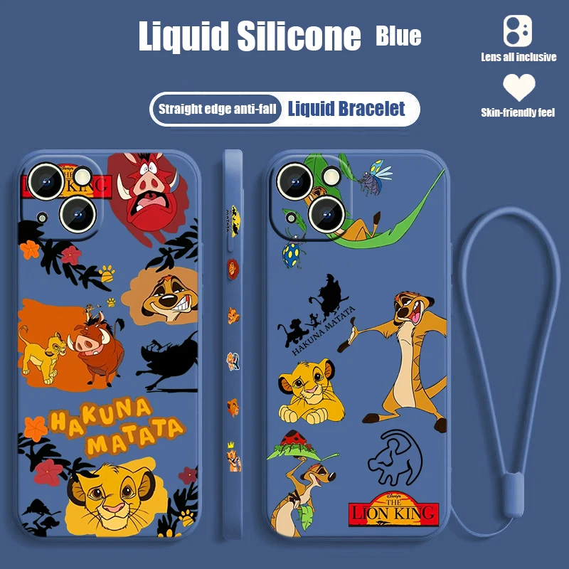 Disney Lion King Phone Case For Apple iPhone 15 14 13 12 11 XS XR X 8 7 Pro Max Plus Mini Liquid Left Rope Cover