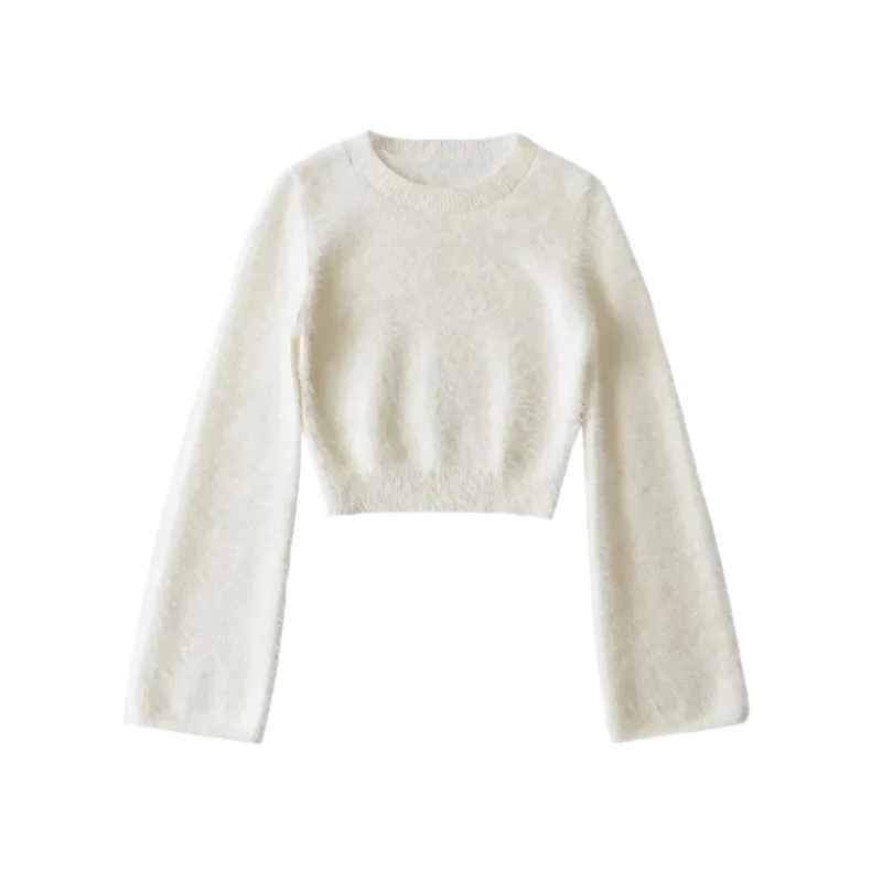 

Vintage Pure Desire Spice Girls Crew Neck Furry Pullover Sweater Women's Slim-fit Horn Sleeve Spring New Style