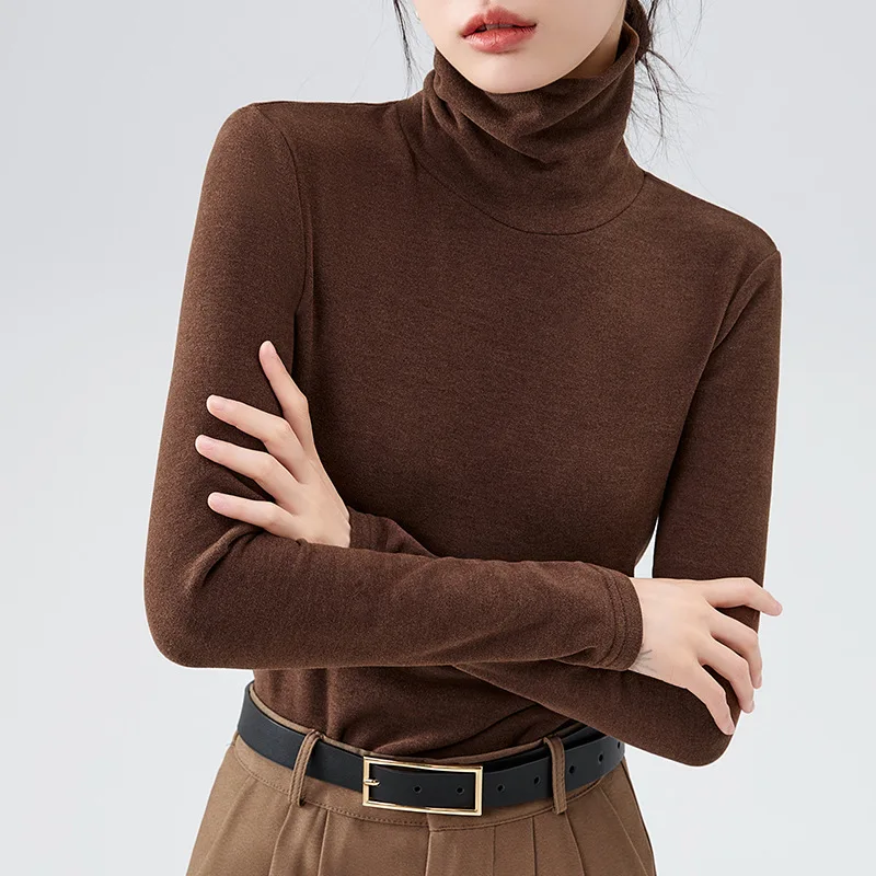 

Women's high-neck thermal base shirt2023New women's clothing with double-sided brushed fabrictWarm inner shirt with a stylish wa