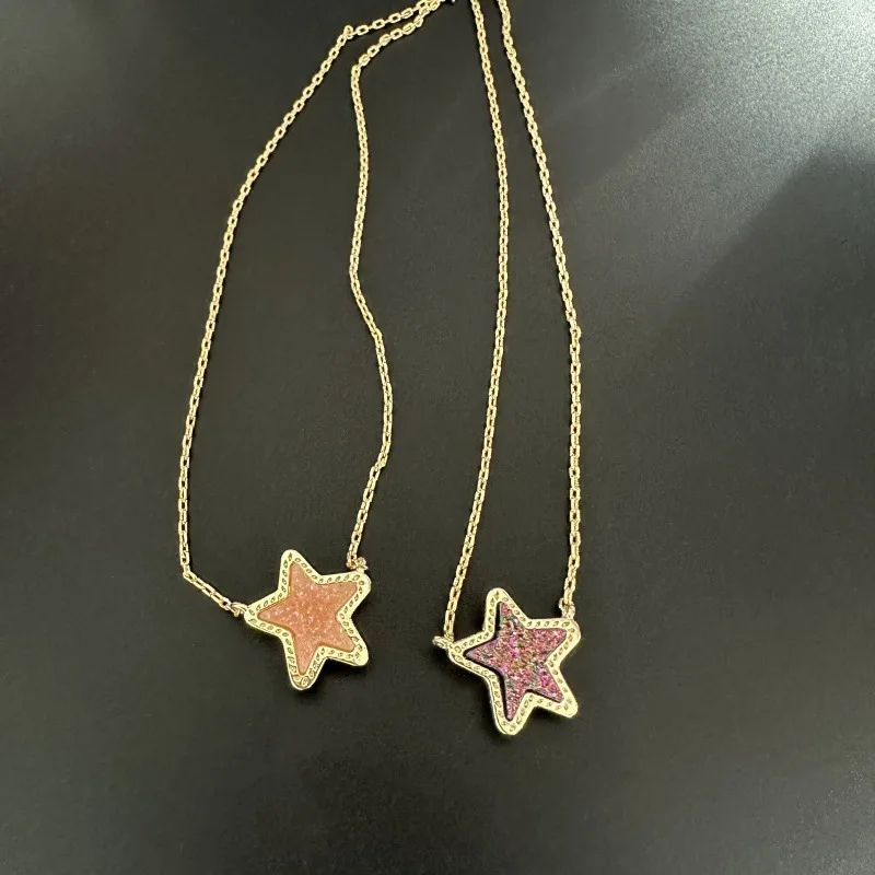 

Temperament fashion colorful crystal teeth star women's jewelry European and American style geometric pentagram collarbone chain