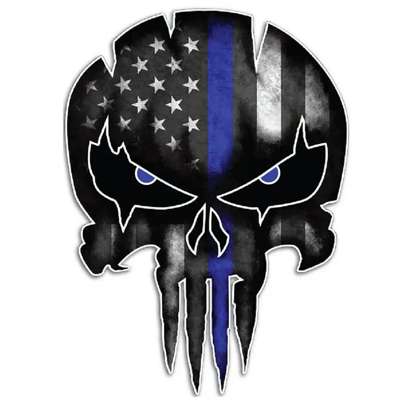 Vehicle Styling Waterproof Stickers Thin Blue Lines ForPunisher Skull Reflective Stickers Suitable For Motorcycles & Automobiles