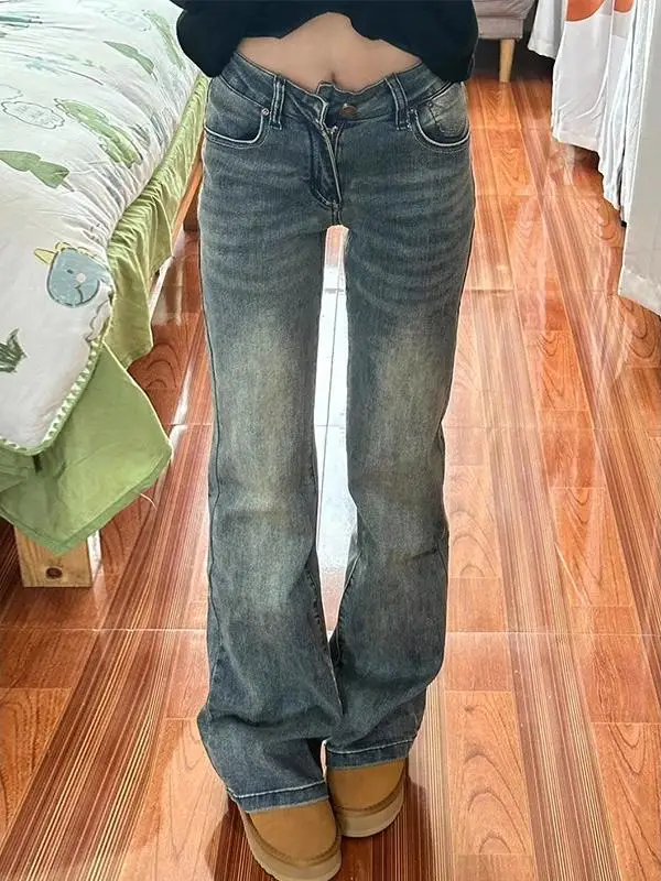 

High Waist Bell Bottom Denim Jeans Women's Casual Loose Fit plus Size Pear Shaped Body Retro Style Elastic Ankle Pants