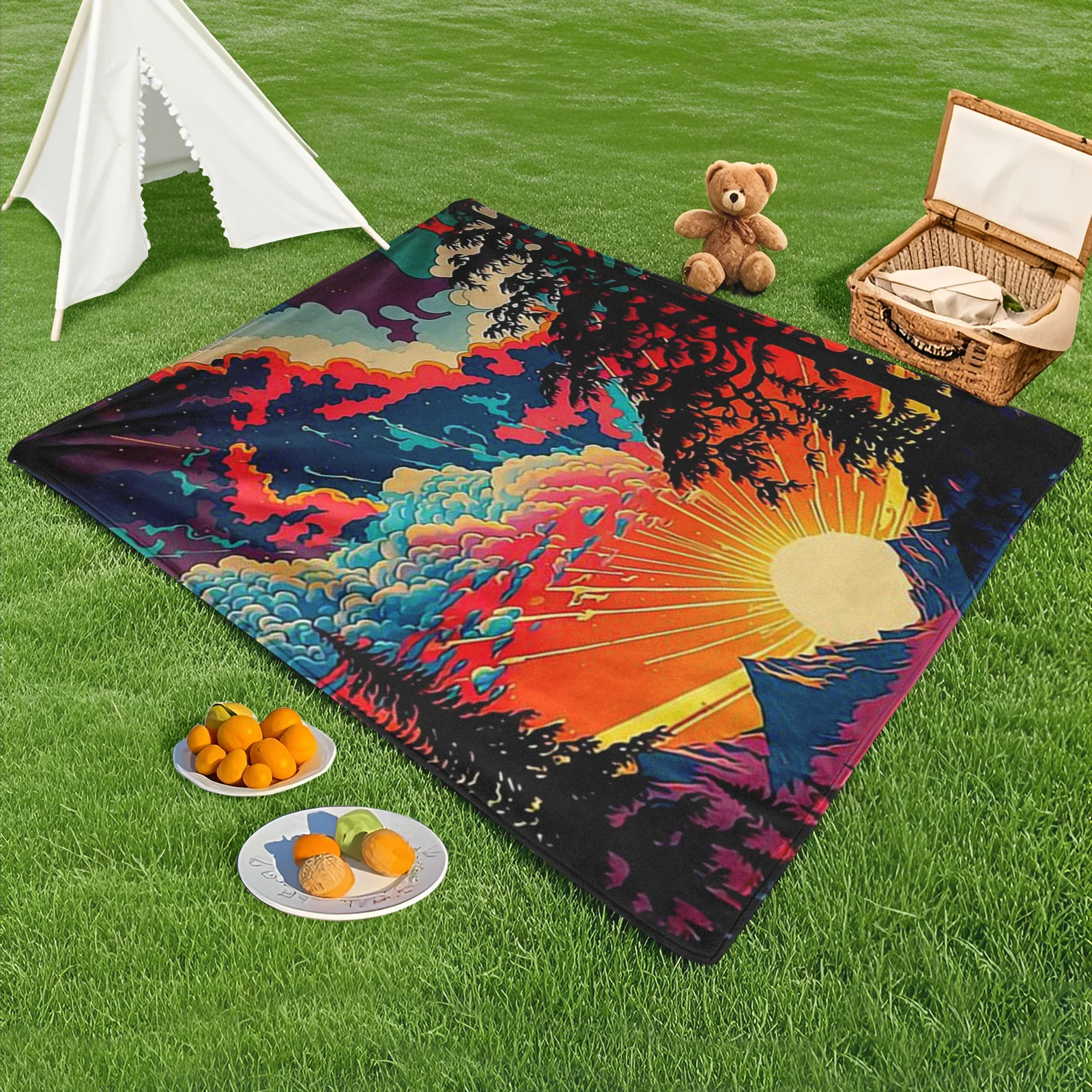 

Mountain Sunrise Tree And Cloudscape Blanket For Outdoor Decor And Nature Inspired Ambiance Design