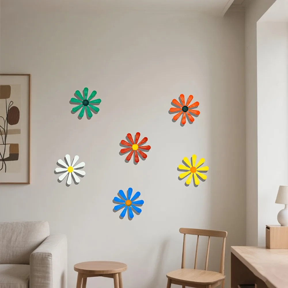 Metal Daisy Garden Wall Decor Waterproof Rustproof Colorful Iron Hanging Art Outdoor Patio Yard Fence Home Porch Creative Floral