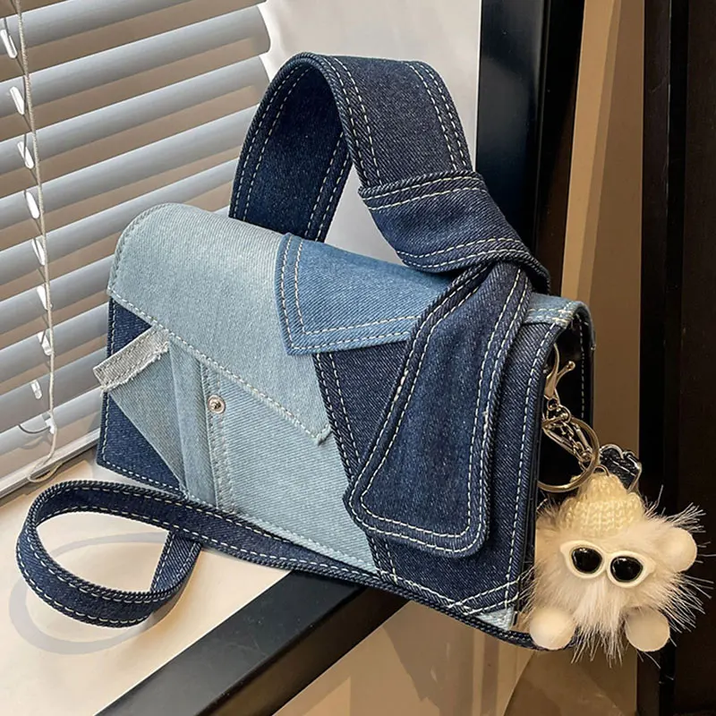 

Fashion Women Handbag Blue Denim Patchwork Women's Crossbody Bag Personalized Unique Design Female Shoulder Square Bags