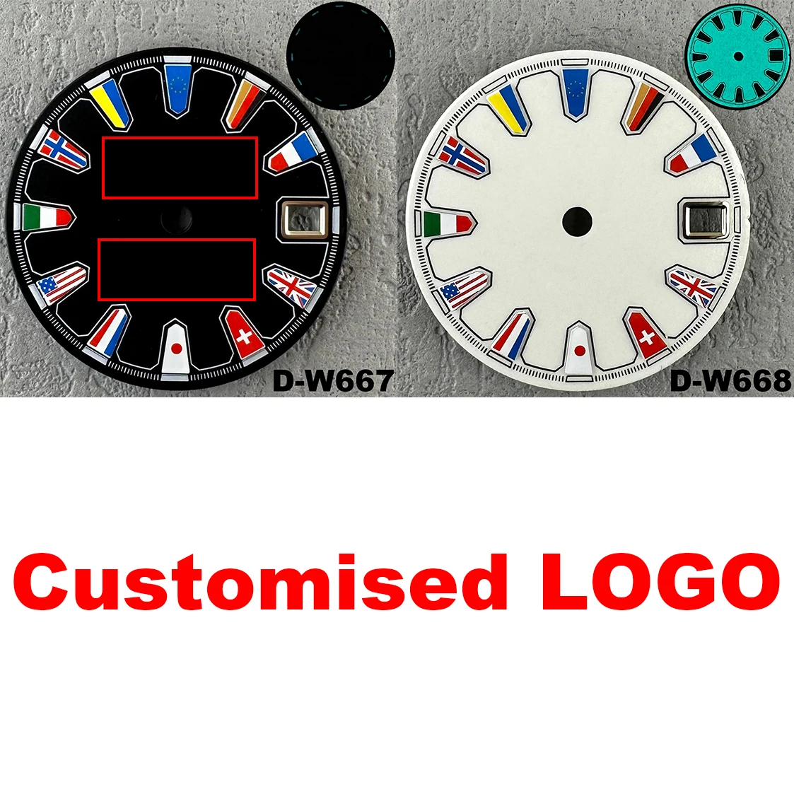 28.5mm watch dial NH35 white full luminescent flag dial custom logo watch accessory for NH35/NH36 calibre