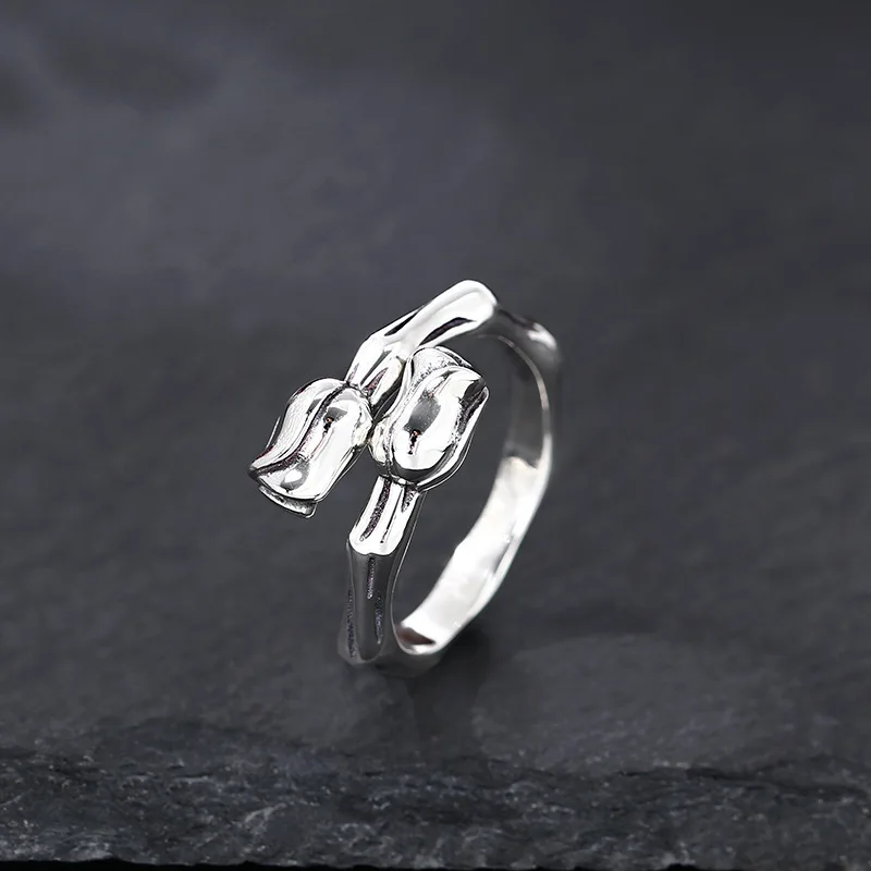Wholesale 925 sterling silver rose ring for women adjustable opening ring Thai silver vintage retro style personality ornament