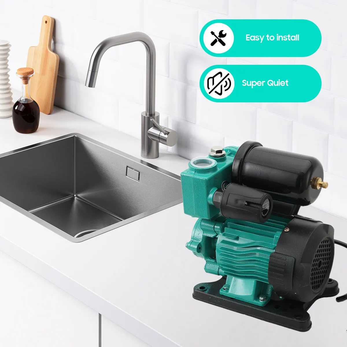 Pompa d'Acqua Autoadescante con Protezione Termica Integrata e Valvola di Ritegno, Aspirazione e Scarico da 1", Altezza Massima di Aspirazione 8 m, Pe