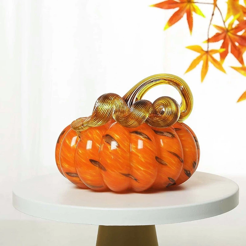 Hand Blown Glass Orange Pumpkin Figurines Crystal Pumpkin Home Decor Collectible Figurine Home Decorations For Tabletop Orange