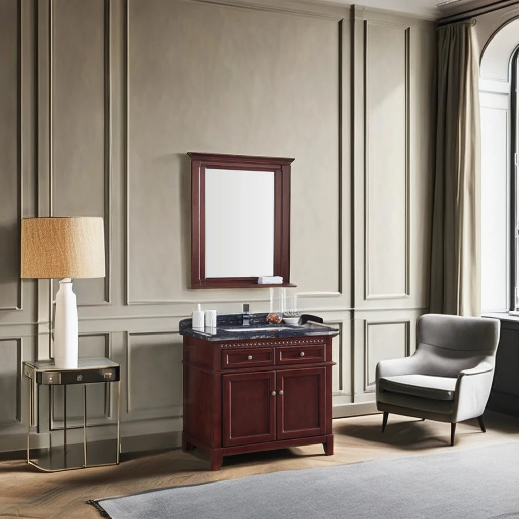 

Modern Designed Wood-Framed Bathroom Vanity Lacquered Carcase Ceramic Basin Floor Standing Vanity Mirror For Home Hotel Villas