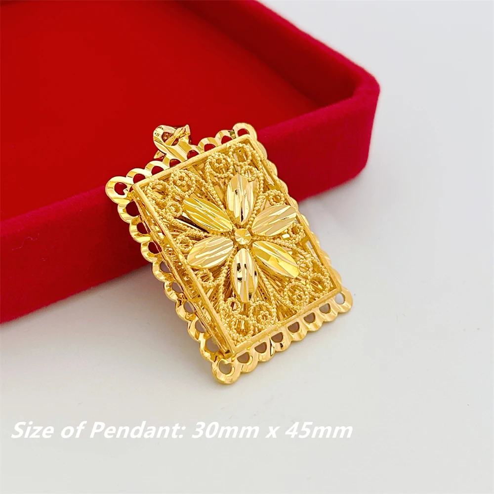 Charmhouse Men's Necklaces Gold Color Big Square Flower Pendant Long Chain 24inch Collar Homme Trendy Jewelry Accessories Gifts