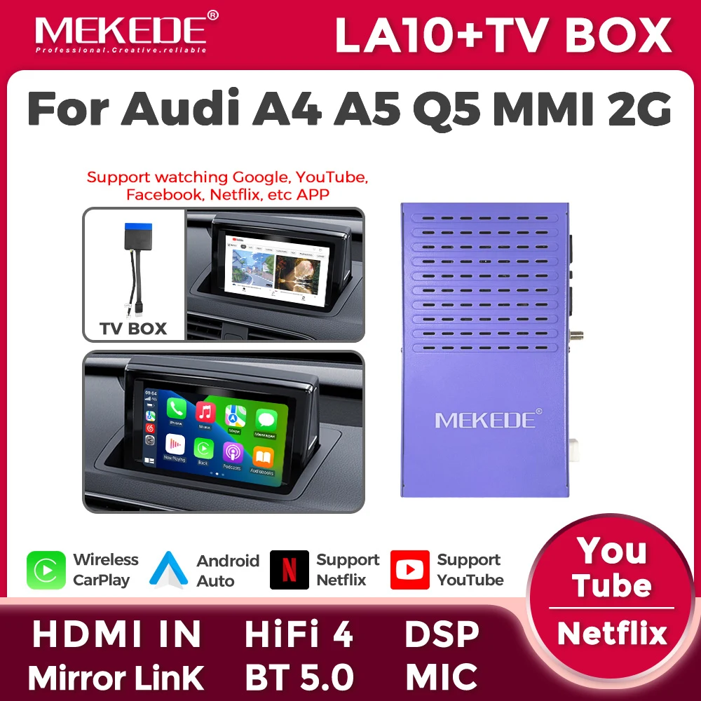 MEKEDE Neu eingetroffen: Dual-System Wireless CarPlay Android Auto Decoding Box für Audi A1 Q3 A4 A5 Q5 MMI 2G 2008-18 MirrorLink DSP