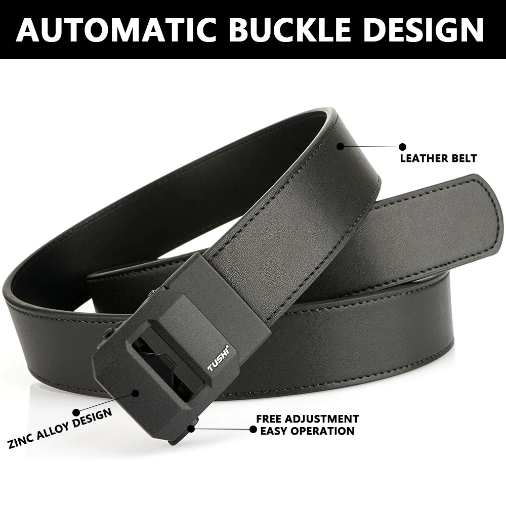 TUSHI الرسمية الرجال الجلود التكتيكية حزام سبائك الذهبي مشبك جلد البقر الطبيعي حزام البنطال الجينز بنطلون حزام عسكري IPSC اكسسوارات