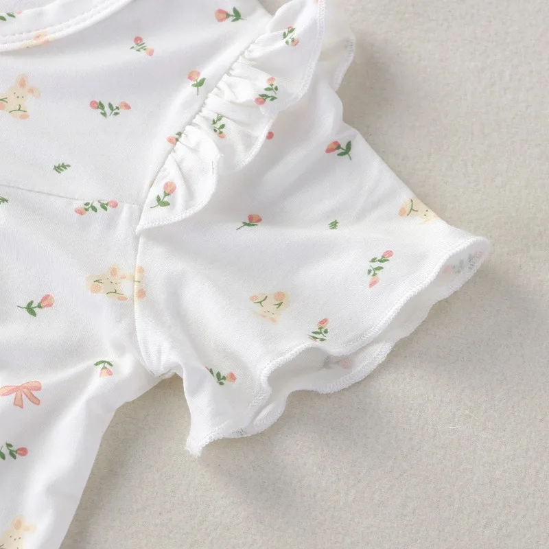 Bellbell Sommer-Kleid für Kinder, Mädchen, Pyjama-Kleid, Blumenmuster, für Kinder, Mädchen, Schleife, Homewear-Kleid, 1–14 Jahre, Kleinkind-Mädchen-Prinzessinnenkleid – Detail 19