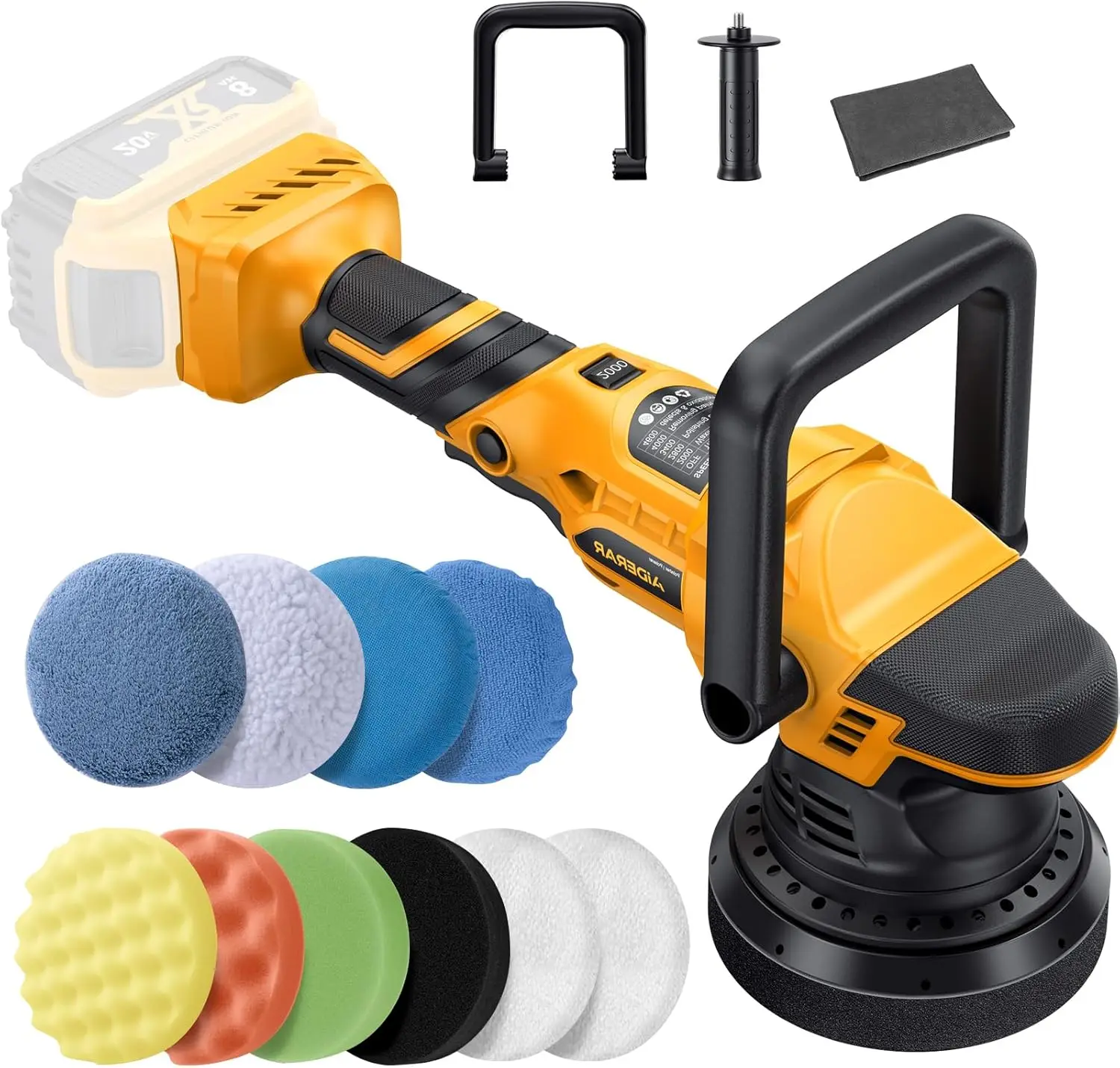 

Cordless Car Buffer Polisher, 15mm Dual Action, Compatible with DeWalt 20V MAX, 5-Speed Control with Pads & Accessories