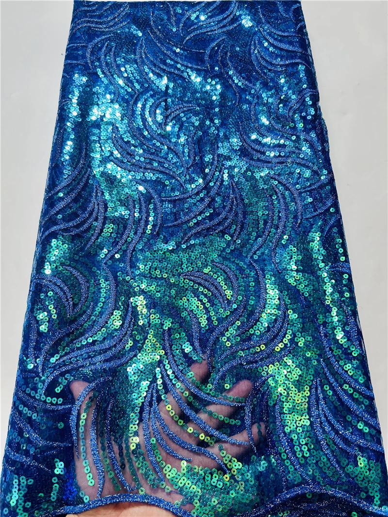 

African Lace Sequined Fabric for Women Dress, French Mesh, Embroidery Material, High Quality, 5Yards, 2022